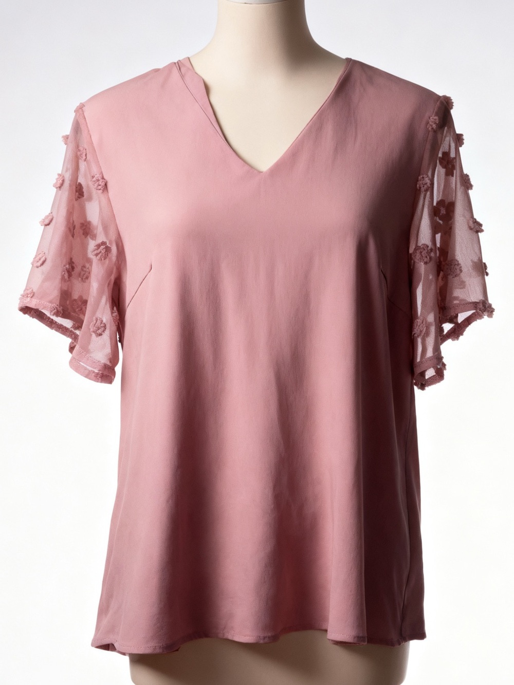 SHEIN Dusty Rose V-Neck Flutter Sleeve Blouse